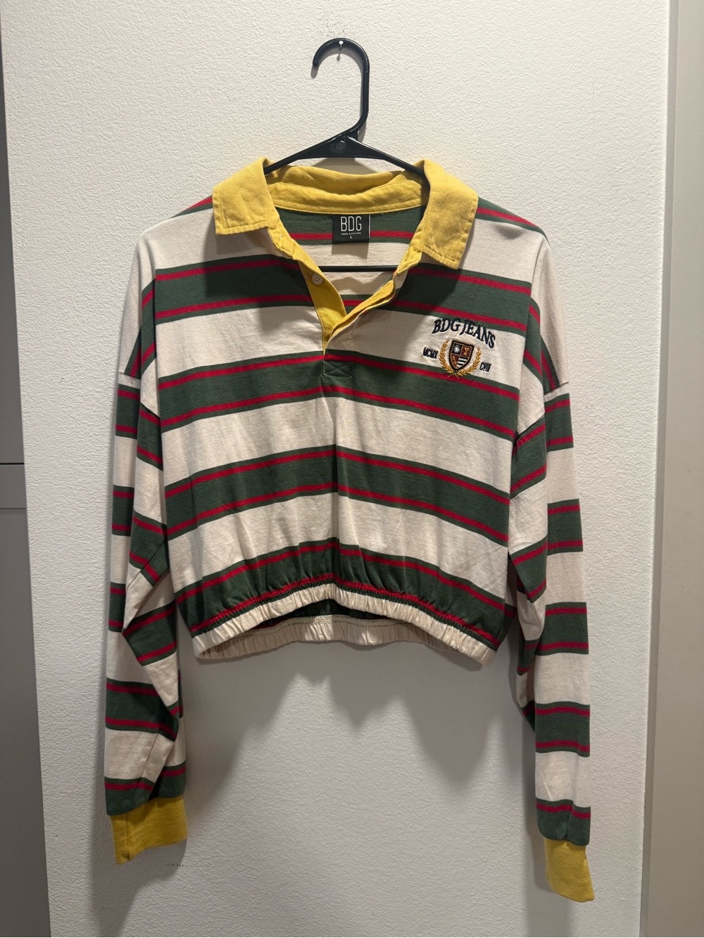 Cropped Striped Rugby Polo Top L BDG Urban Outfitters
